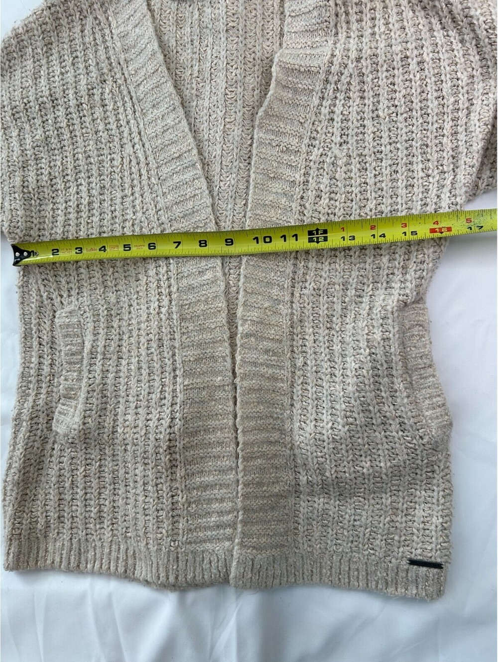 Abercrombie and Fitch Oatmeal Fisherman Cable Cardigan Balloon Sleeve Pocket XXS - Picture 6 of 9